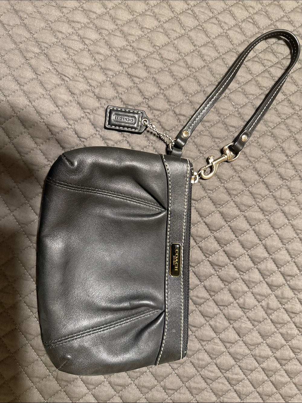 Coach Black Leather Wristlet with Gold Hardware
